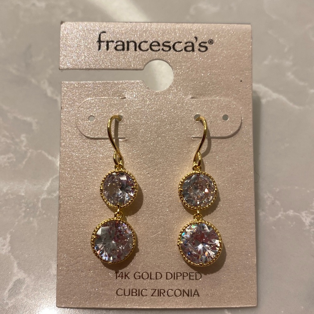 Francesca’s NWT 14k gold dipped cubic zirconia hanging earrings.